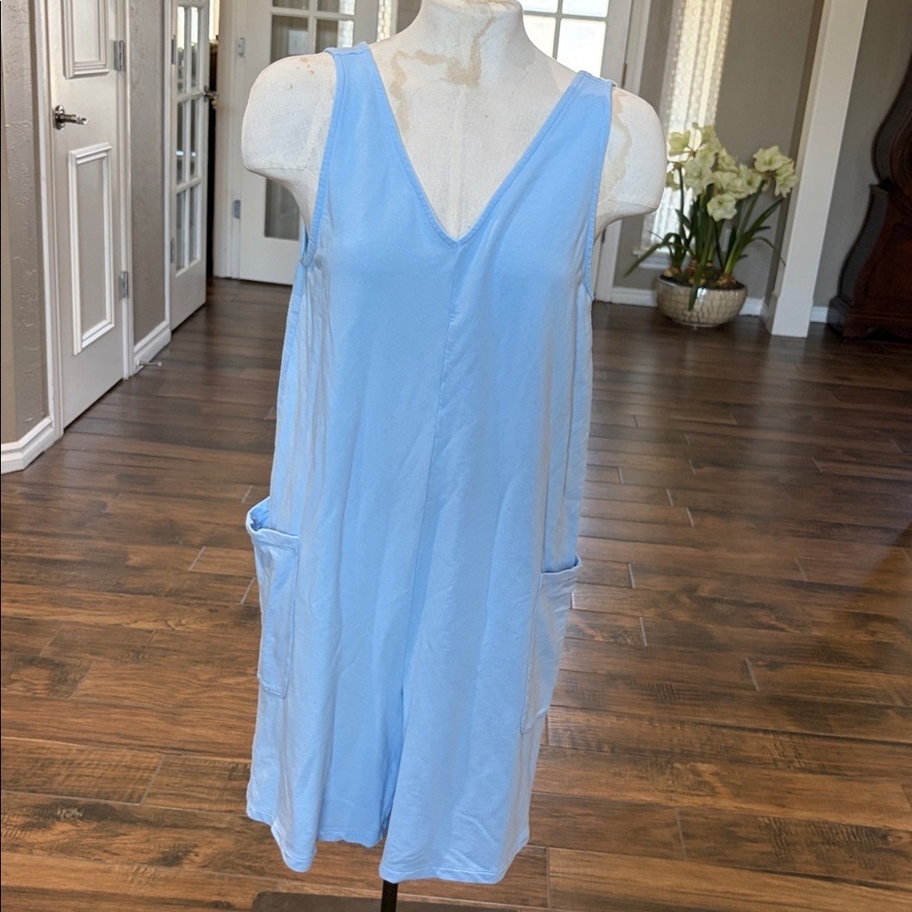 Light Blue Sleeveless Jumpsuit with Pockets